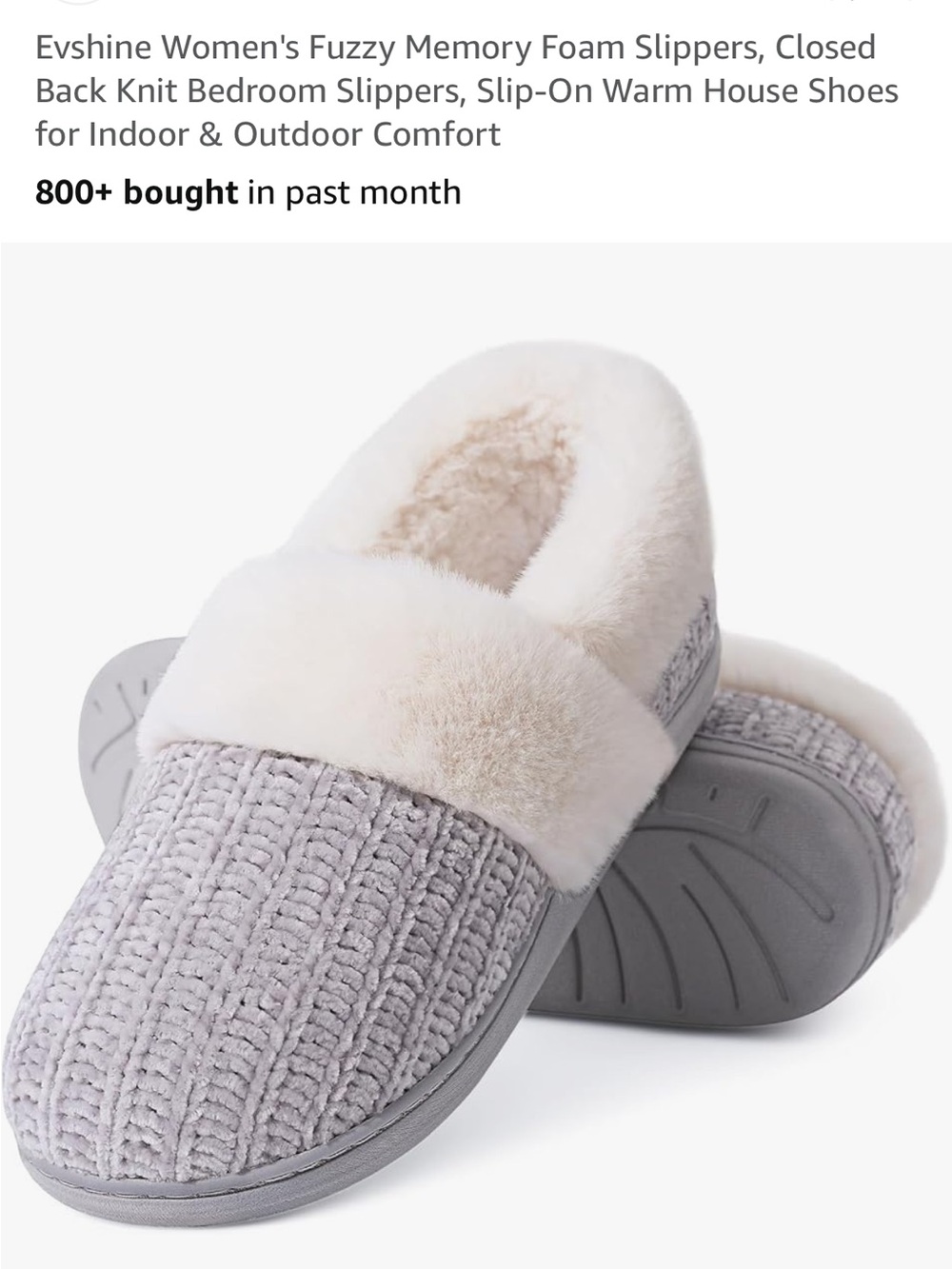 Cozy Knit Grey Slippers with Faux Fur Accent